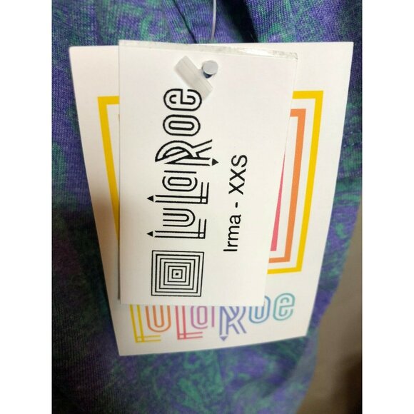 LuLaRoe Irma Top XXS Purple & Green Paisley Print High-Low Short Sleeve Tunic - Picture 4 of 10